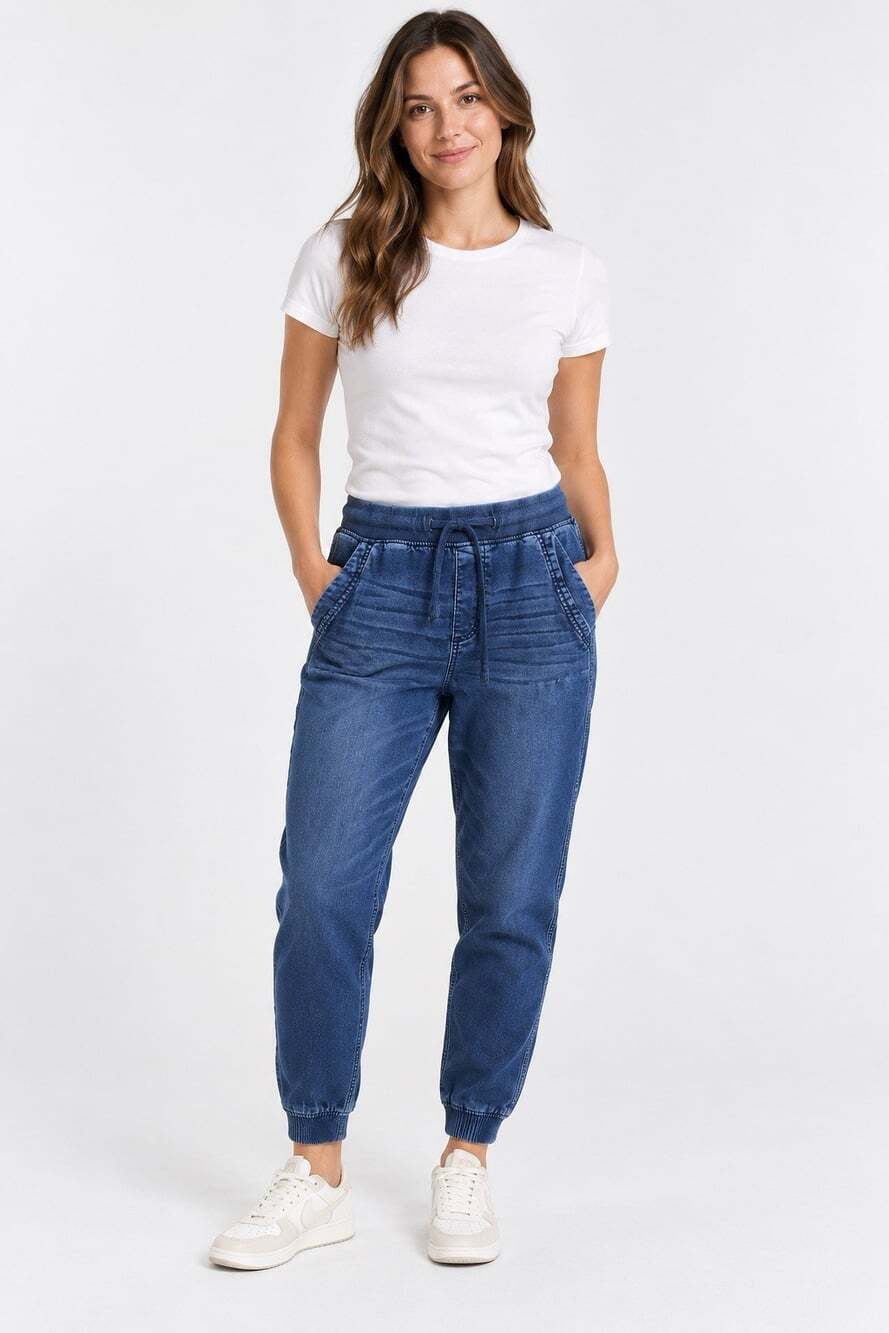Abercrombie & Fitch Womens M Denim Jogger Jeans Blue Drawstring Stretch